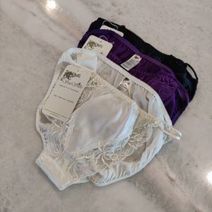 3 PCS NWT Silk Panties with Floral Lace Trim | Vintage Satin Briefs